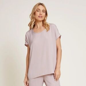 Barefoot Dreams Shirt Washed Satin Lounge Tee Top Feather Grey XSmall